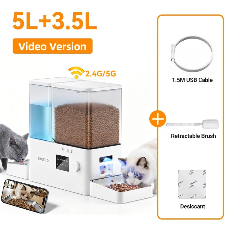 Automatic Pet Feeder with Water Fountain, 5L Food and 3.5L Water