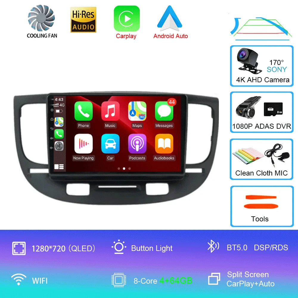 For Kia RIO 2 RIO2 2005 - 2011 Android 16 Bluetooth WIFI Car Radio Multimedia Video Player GPS No 2 Din Free Auto 360 Camera 4G