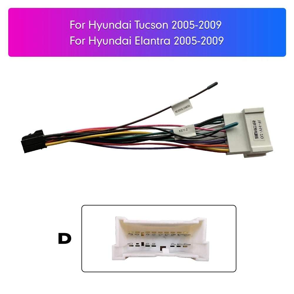 Power/Wiring Harness for Android Car Stereo Head Units — Plug-and-Play, Fits Many Hyundai & Kia Models