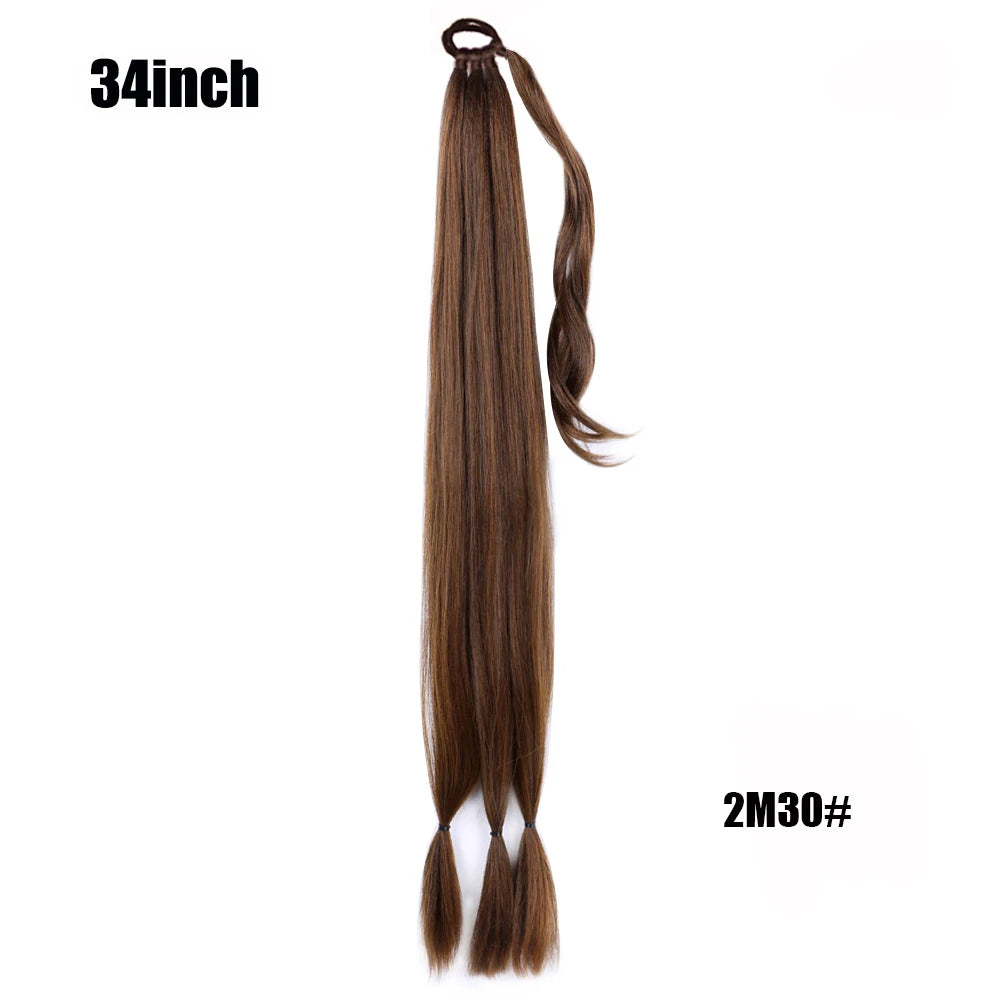Boxing Braids Ponytail Extensions Synthetic Wrap Around Ponytail With Rubber Band Hair Ring DIY 26 Inch Ombre Black Brown Grey