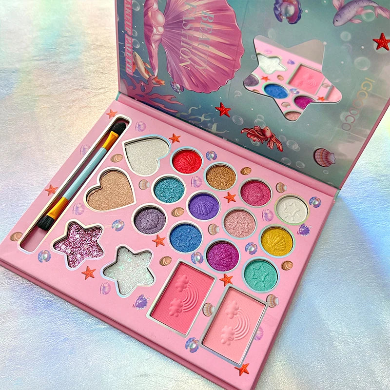 18-color children's makeup set, pearlescent matte and glitter effects, easy-to-apply makeup palette, birthday Christmas gift