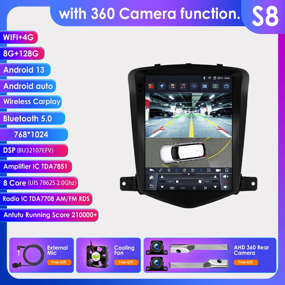 9.7" Android Car Stereo for Chevrolet Cruze J300 (2008–2012) — CarPlay, GPS, 4G, 360° Camera, Steering-Wheel Control