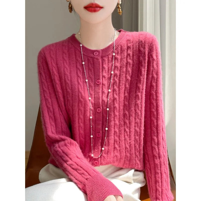 Women's Slim Fit Thick Knit Cardigan - Warm Crew Neck Sweater - photo 11