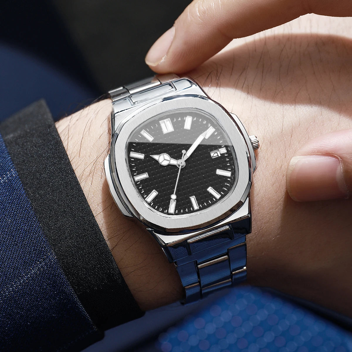 Men's Square Quartz Watch with Calendar – Minimalist Business Dress Watch
