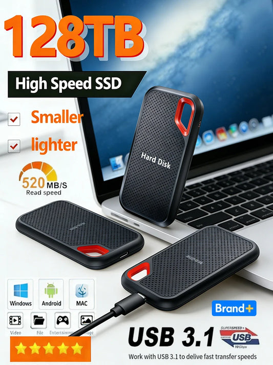 Original SSD 128TB high-speed external hard drive 1TB hard drive USB 3.1 Hard Disk 2TB 4TB Storage Device for Laptop/mac/PC/IPad