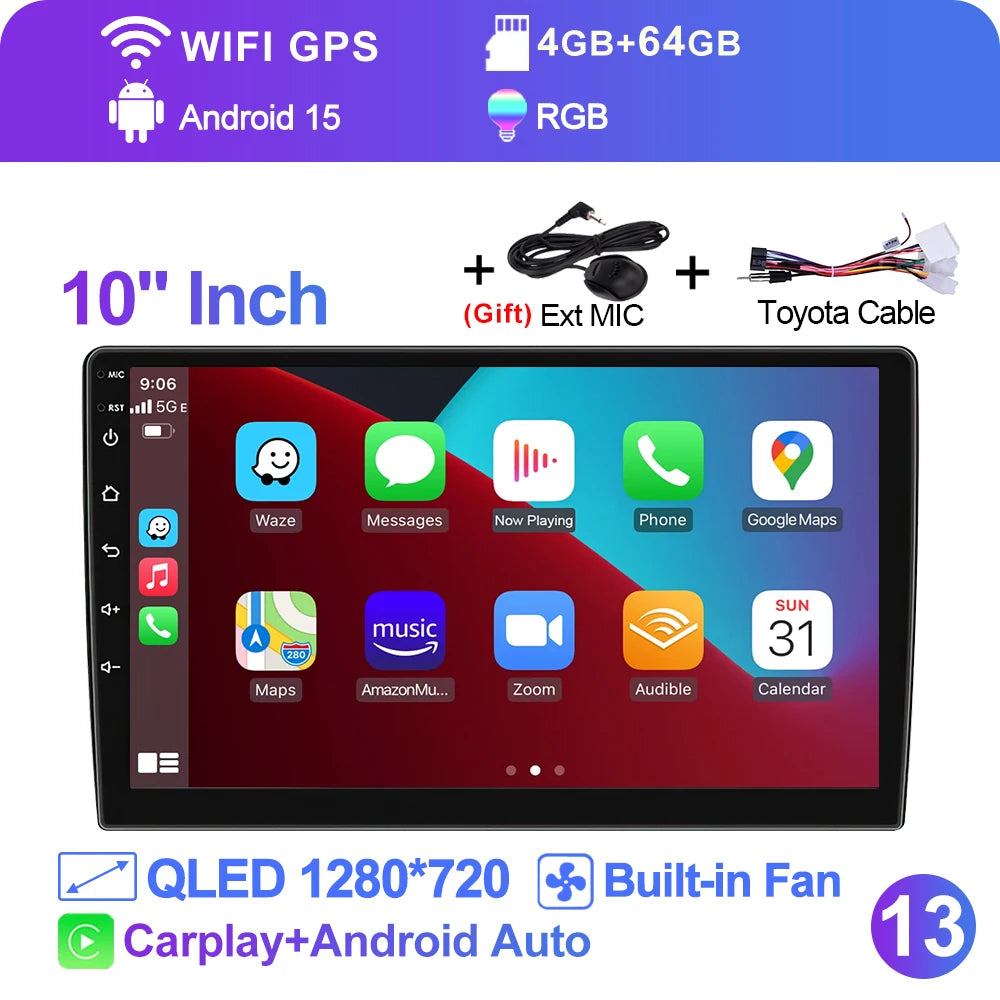 LEHX  7/9/10'' 4GB-64GB 2Din Android 15 Carplay Auto Car Radio Multimedia Stereo For toyota Hyundai Kia Volkswagen Jeep Fiat