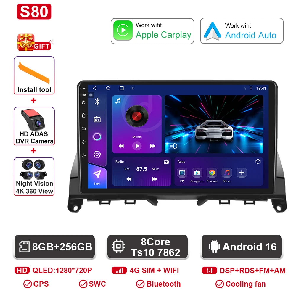 Android  For Mercedes Benz C Class 3 C220 C180 W204 S204 2006 - 2011 Car Auto Carplay Radio Multimedia Screen GPS Navigation  BT