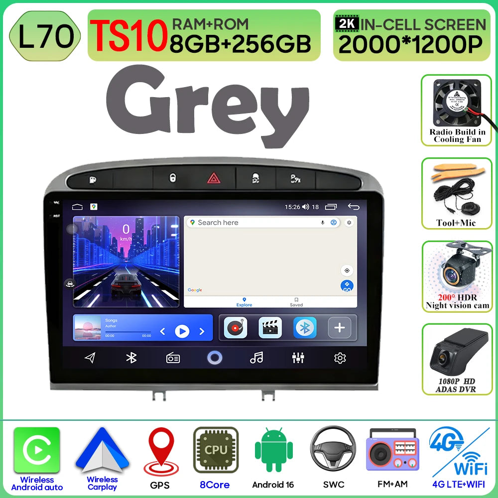 Android 16 Car Radio Player For Peugeot 408 1 2012 - 2020 For Peugeot 308 1 T7 2007 - 2015 Wireless Android Auto Touch Screen 4G