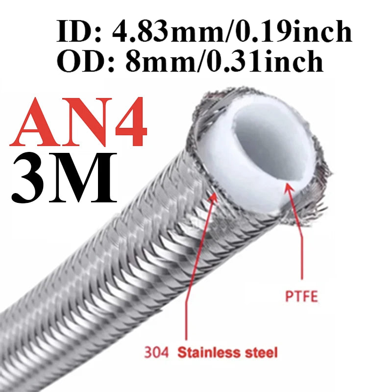 1M/2M/3M/5M AN3 AN4 AN6 AN8 AN10 Racing Hose 304 Stainless Steel Braided PTFE Brake Hose Fuel Oil Line Oil Cooler Hose Pipe