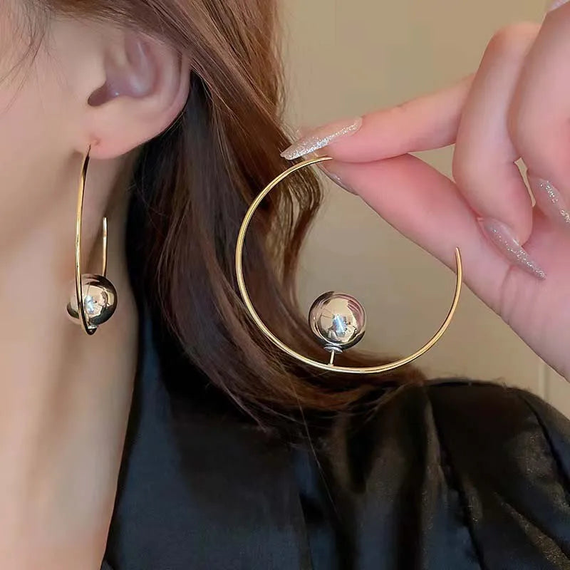 Big Circle Hoop Earrings — Gold Tone C-Shaped Statement Hoops