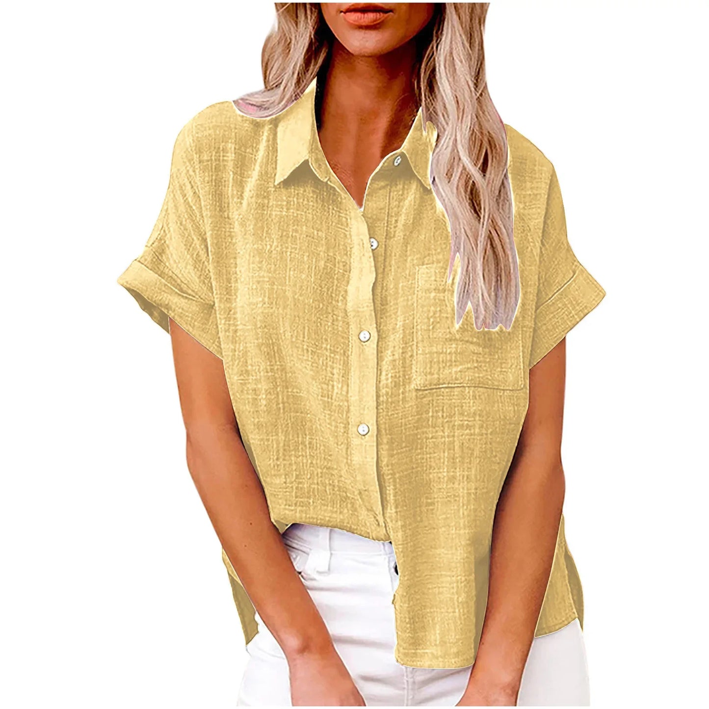 Women's Cotton-Linen Blouse — Loose Short-Sleeve Casual Summer Top