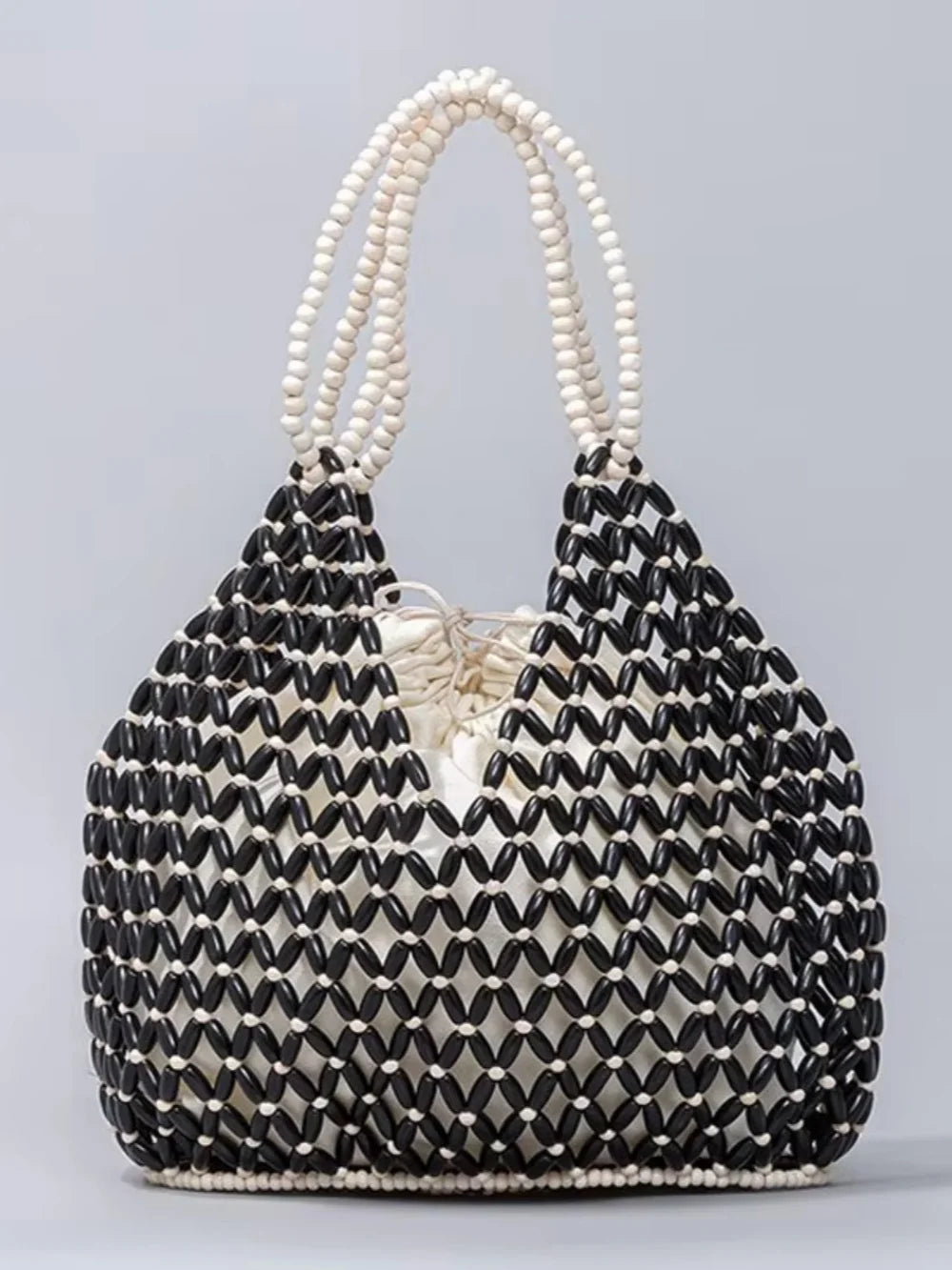 Women's Handmade Wooden Beaded Handbag - Hollow Woven Shoulder Bag - photo 7