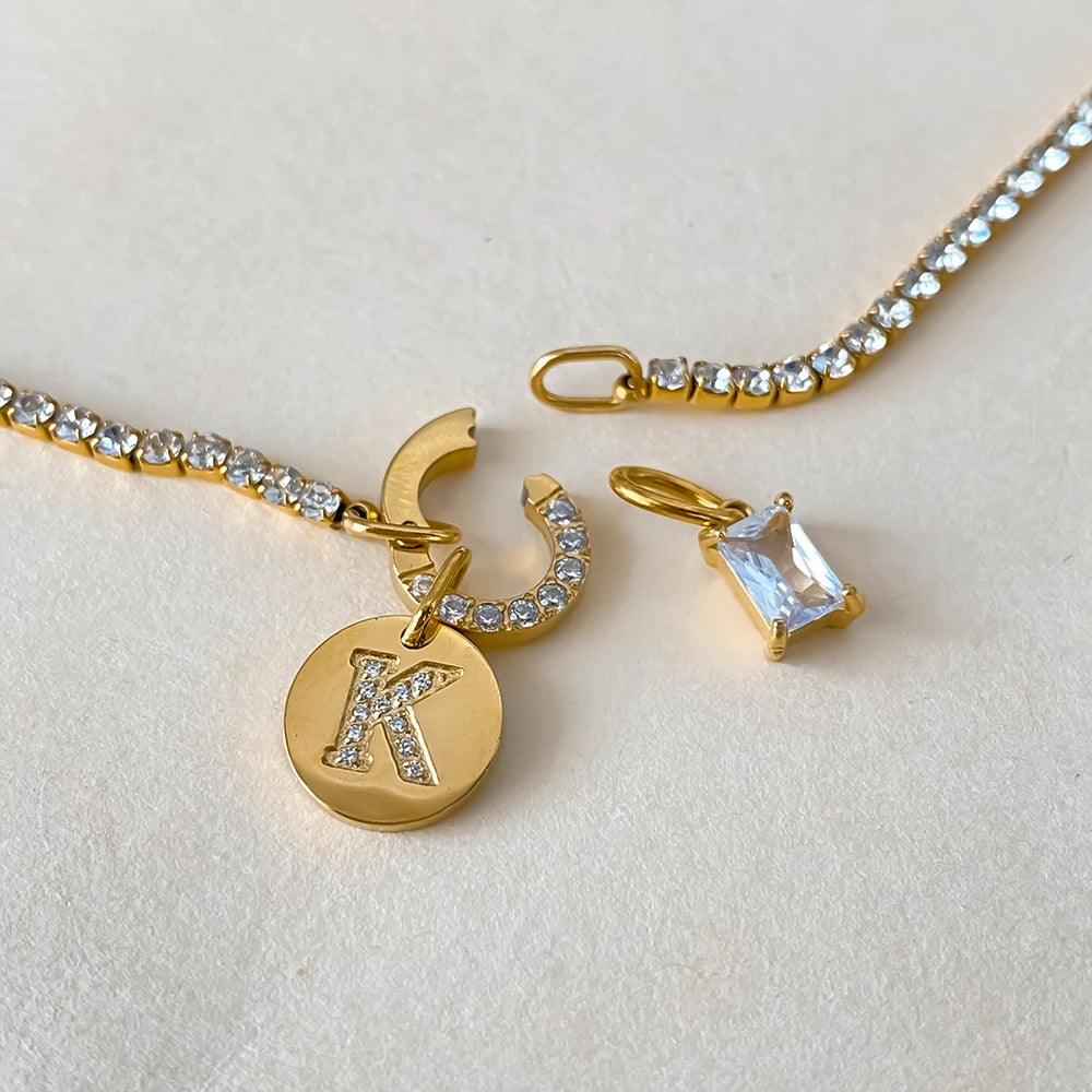 Gold-Plated Initial Letter Necklace – Zircon A-Z Pendant