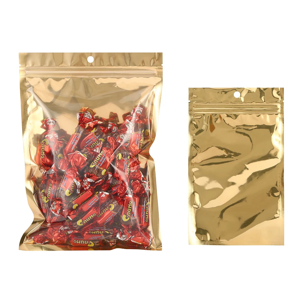 100pcs Aluminum Foil Zip Lock Bags – Food Grade Silvery Mylar Resealable Pouches for Snacks, Herbs & Gift Packaging