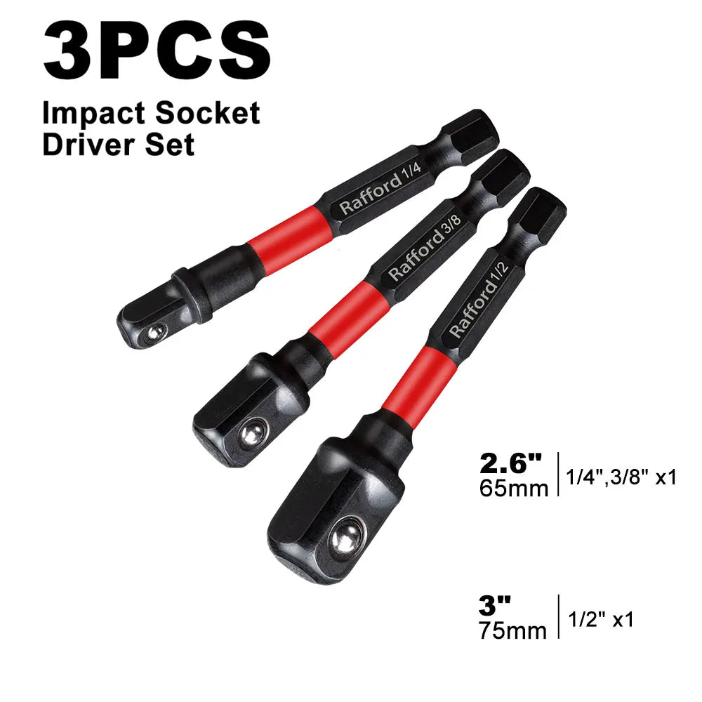 Rafford Impact Socket Adapter Set,1/4"3/8"and1/2"Drive,Extension Bit with Holder,Adapt Power Drill to High Torque Impact Wrench