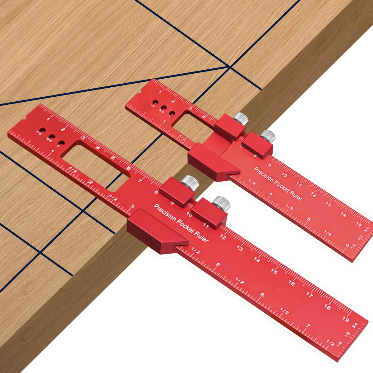 Precision Pocket Ruler T-Type Scribing Ruler Carpenty Square T Track Ruler Inch and Metric Measuring Marking Ruler W/ Slide Stop