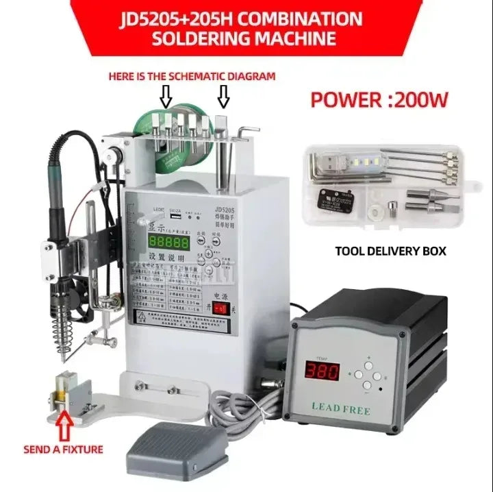 200W Semi Automatic Foot Operated Soldering Machine Electric Iron for Circuit Board USB Plug Soldering with Solder Station
