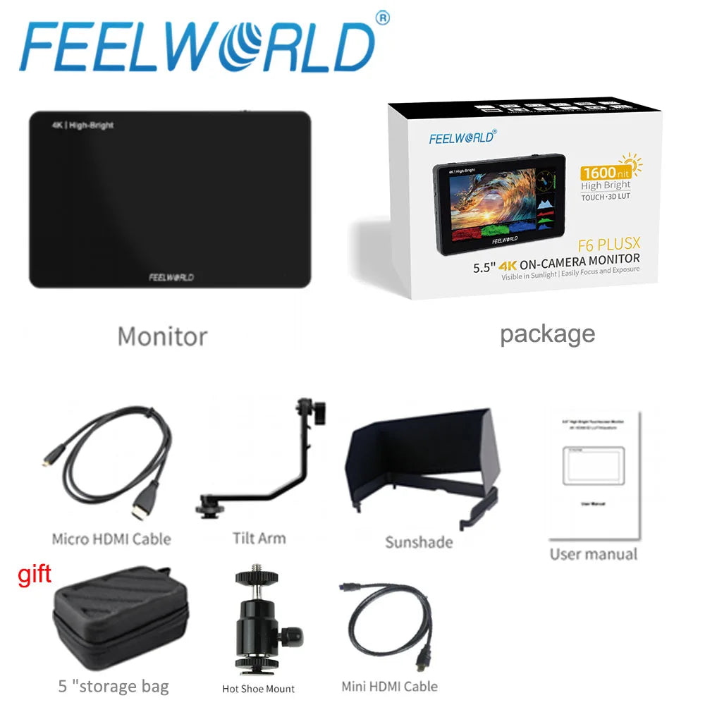 FEELWORLD F6 PLUSX Touch Screen 5.5 Inch Portable Monitor Accurate Waveform Monitoring Camere DSLR 3D LUT Full HD 1920x1080