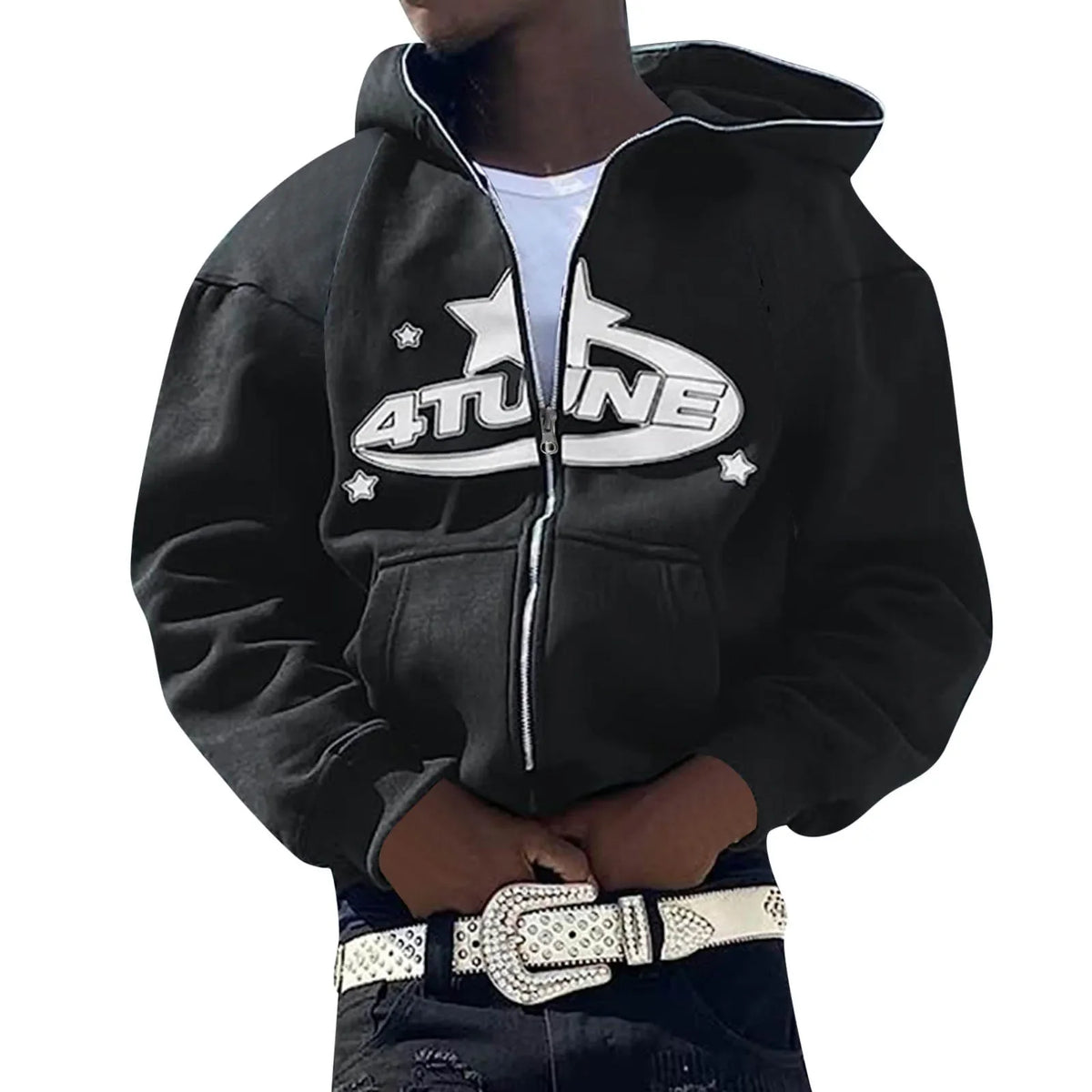 Men's Letter Print Zip-Up Hoodie, Hip Hop Style
