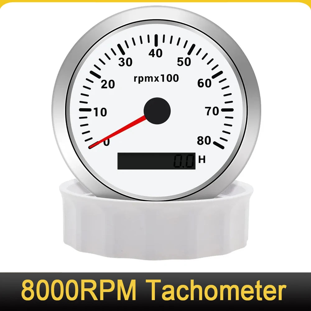 85mm Marine Tachometer With 7 Colors Backlight Hourmeter For Boat Yacht RV Camper 9-32V