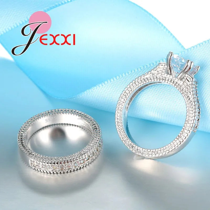 925 Silver 2-Piece Ring Set – Pavé Crystal Bridal Stack