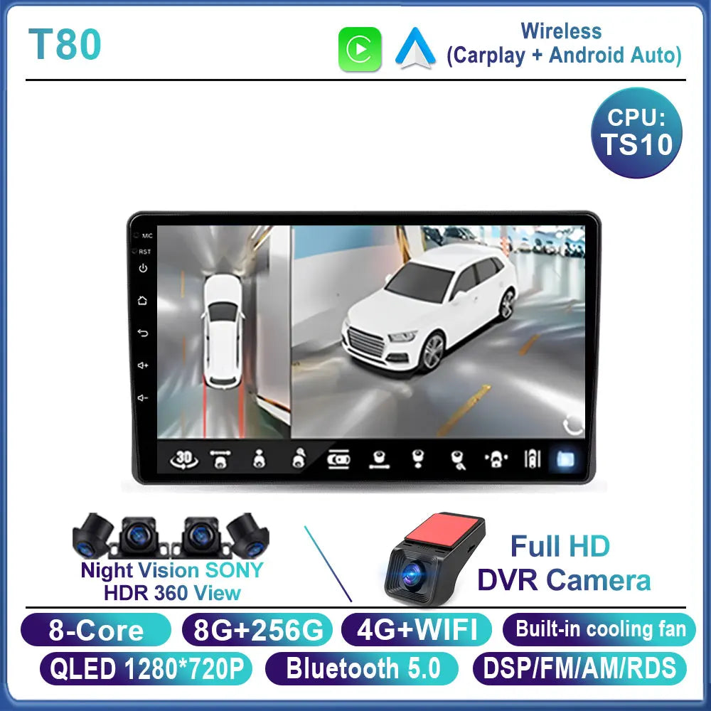 Car Stereo with Apple CarPlay & Android Auto, Compatible with Fiat Panda 169 (2003-2012)