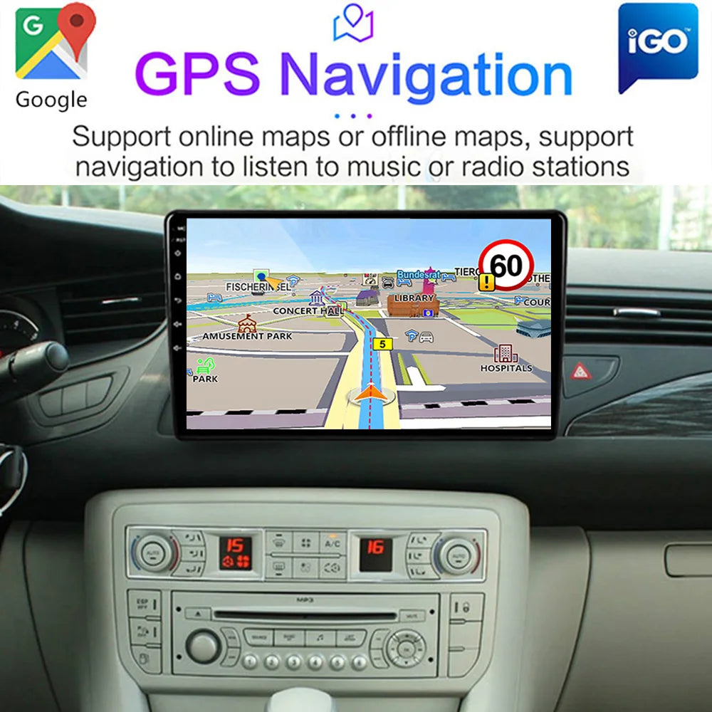 Android 16 Carplay For Citroen C5 2008-2017 Car Radio Auto 4G GPS Navigation Multimedia Video Player Stereo Multimedia Video