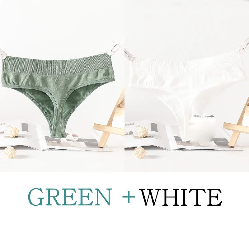 2PCS/Set G-String Seamless Panties Women Thongs Sexy Lingerie Solid Color Female High Waist Thongs Women's Underwear