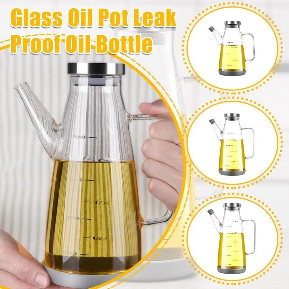 Glass Oil Bottle with Drip-Free Spout - 600 to 1000ml, Amber or Clear