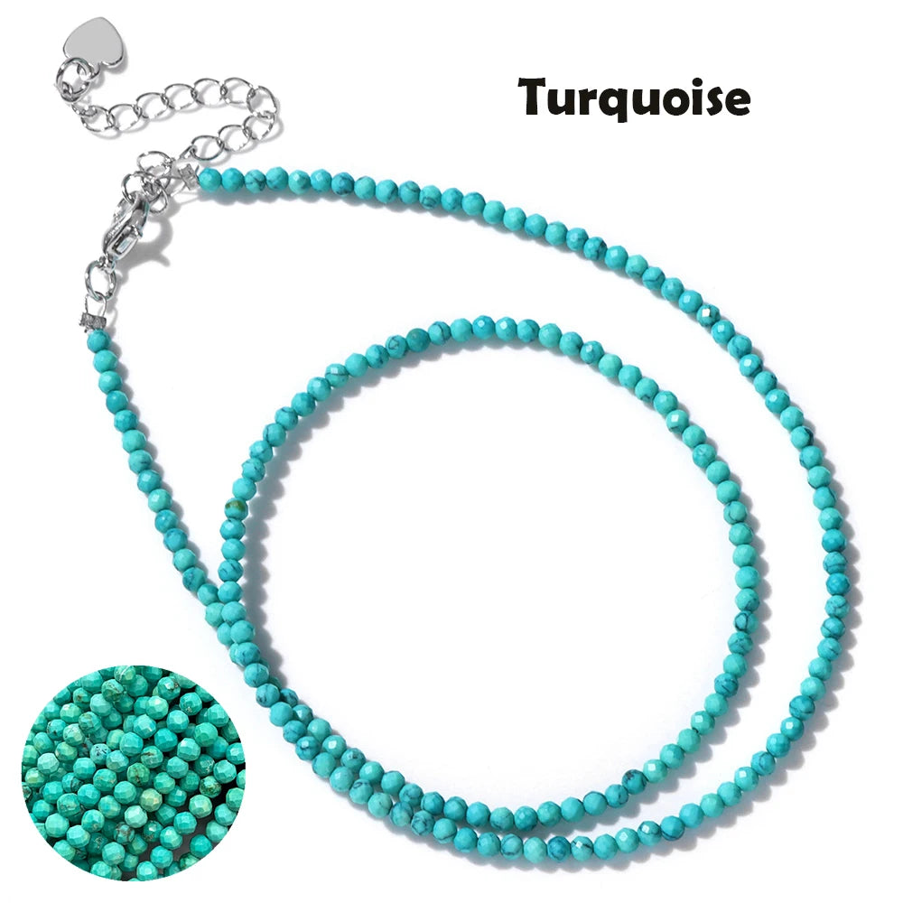 Mini Gem Stone Beaded Necklace 2mm Faceted Natural Agat Quartz Female Fashion Party Choker for Women Girl Jewelry Gift Wholesale