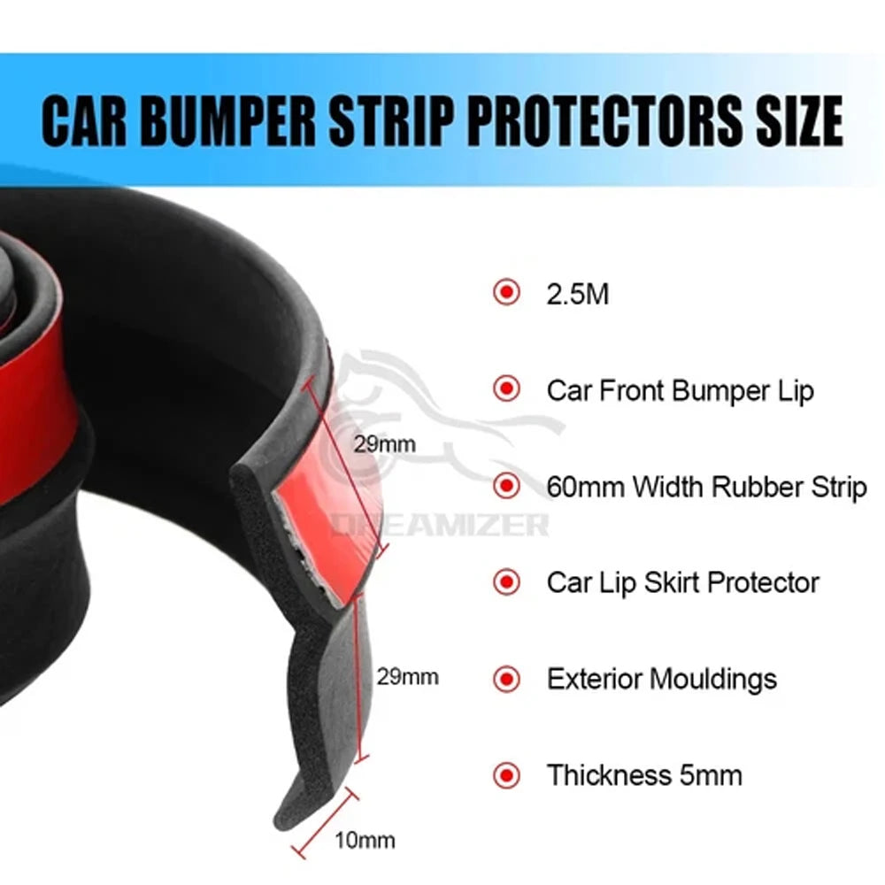 Universal Car Bumper Lip Splitter Spoiler Rubber Skirt BodyTrim Bumper Scratch-Resistant Anti-Collision Soft Rubber Strip