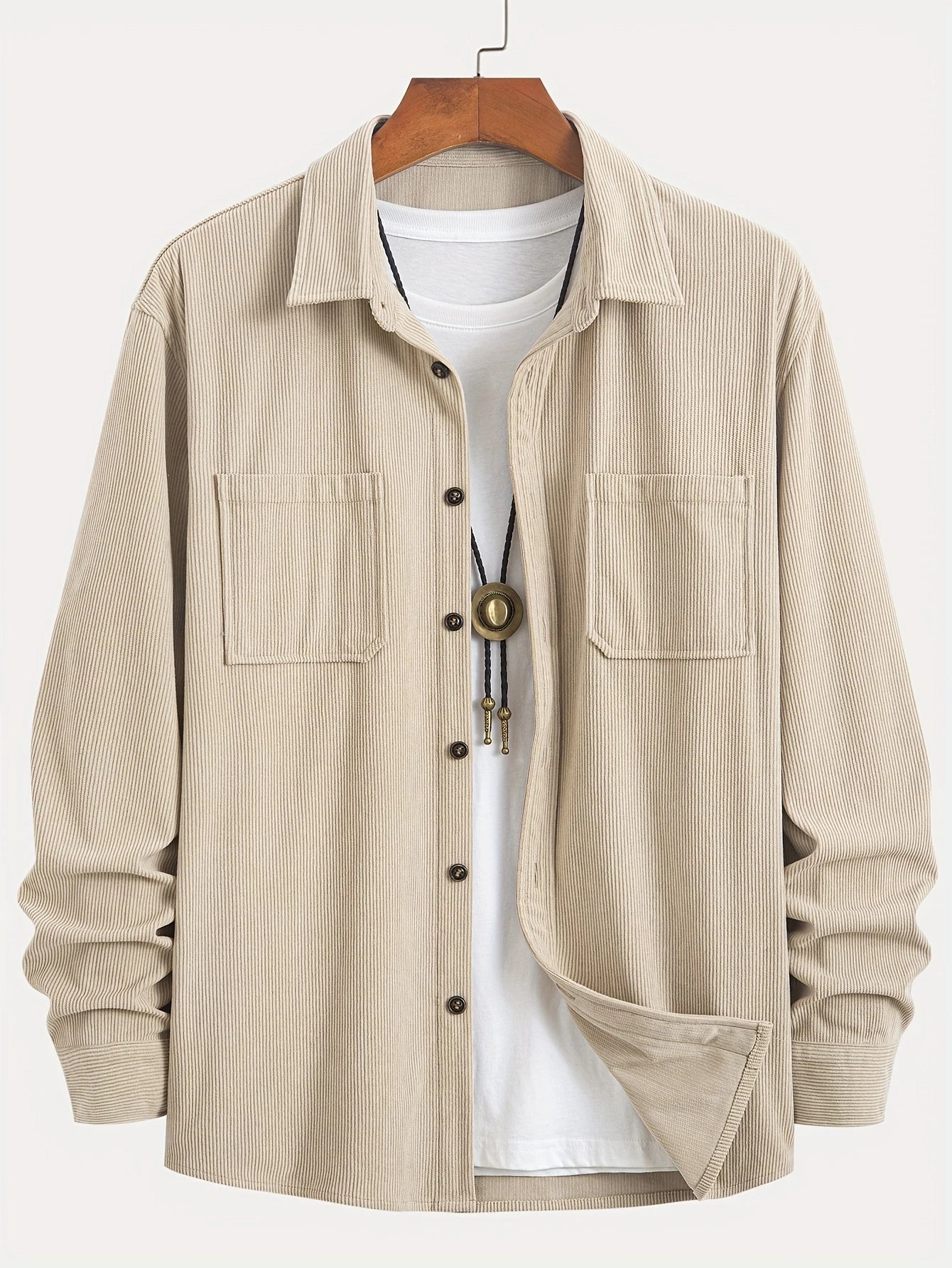 Men's Corduroy Shirt 2026 New Slim Fit Button Down Long Sleeve Solid Color Wrinkle-Free Business Casual Office Shirt