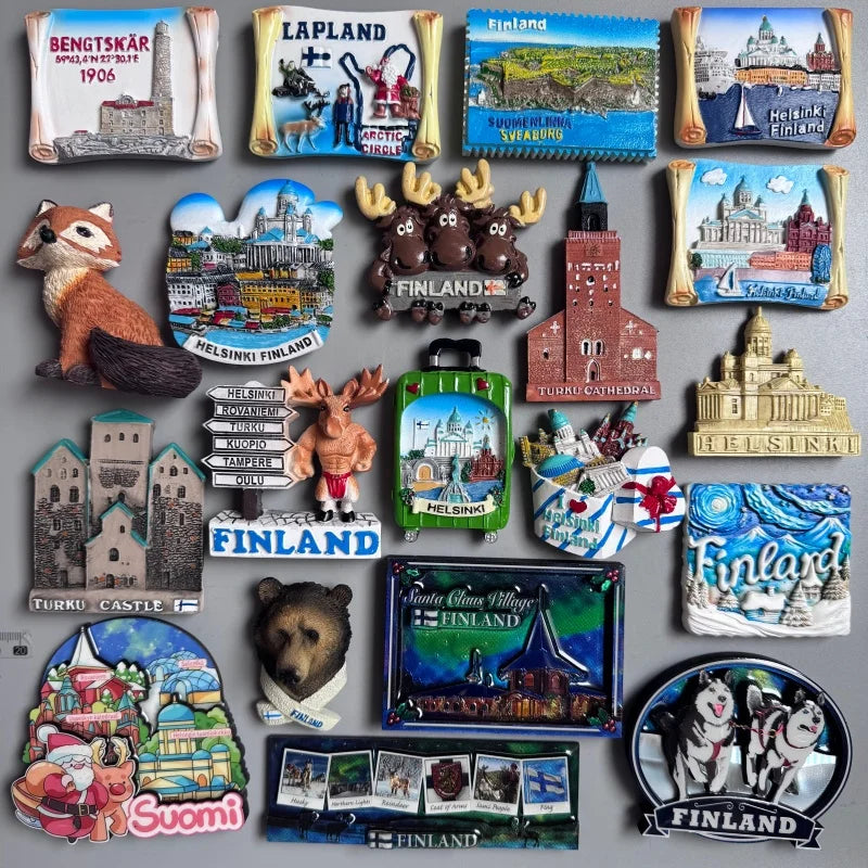 Finland Tourist Souvenir Fridge Magnets Helsinki Bengtskar Turku Cathedral Suomi Lapland Aurora Moose Finnish Reindeer HomeDecor