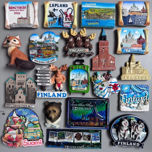 Finland Tourist Souvenir Fridge Magnets Helsinki Bengtskar Turku Cathedral Suomi Lapland Aurora Moose Finnish Reindeer HomeDecor