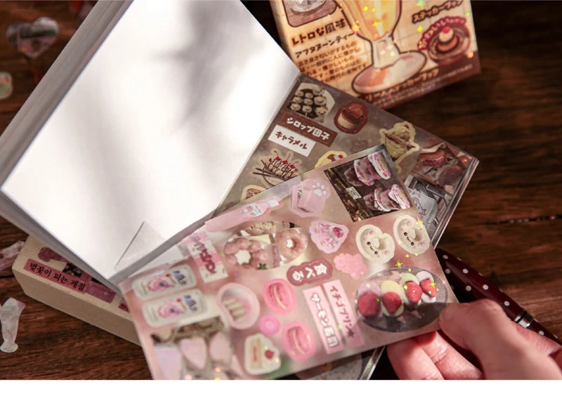 30 Pages Retro Cute Y2K Food Cut Film Sticker Book Journal Handbook Scrapbook DIY Phone Case Decoration Sticker Gift