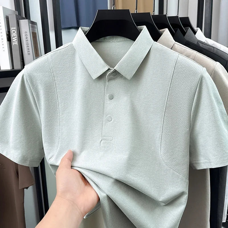 Men's Mesh-Spliced Polo - Breathable Short Sleeve, Casual Lapel
