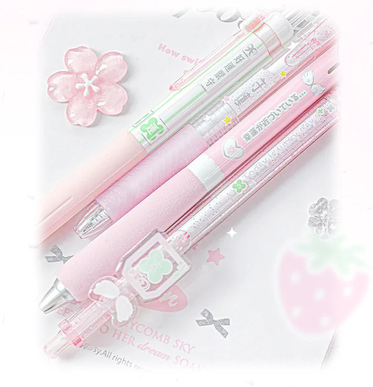 4pcs Good Luck Gel Pens Set Sweety Japanese Style 0.5mm Ballpoint Black Ink for Writing Student Back to School Kids Gift A3142