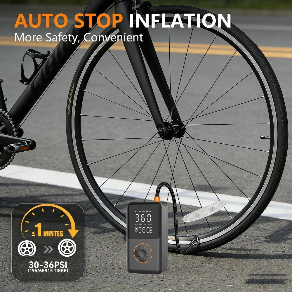 YINGBOOST Mini Bike Tire Pump 150 PSI Tire Inflator Air Compressor Cordless , Air Pump for Car with Pressure Gauge, LED Light