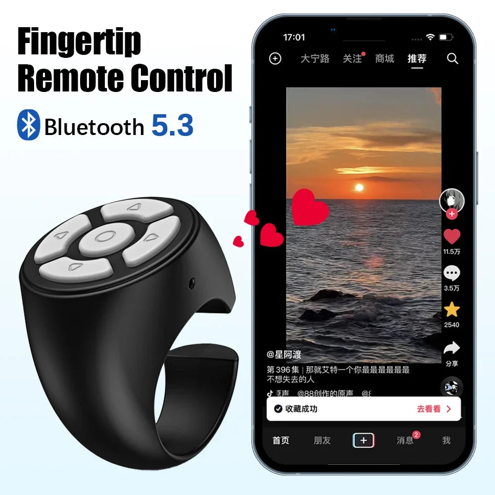Bluetooth Selfie Remote Control for Mobile Phone App Page Turner Bluetooth Scrolling Camera Video for Tik Tok E-book