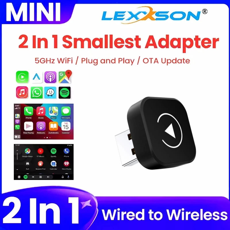 2-in-1 Mini CarPlay Box — Wired to Wireless CarPlay & Android Auto Adapter, Plug & Play for Factory-Wired CarPlay Cars