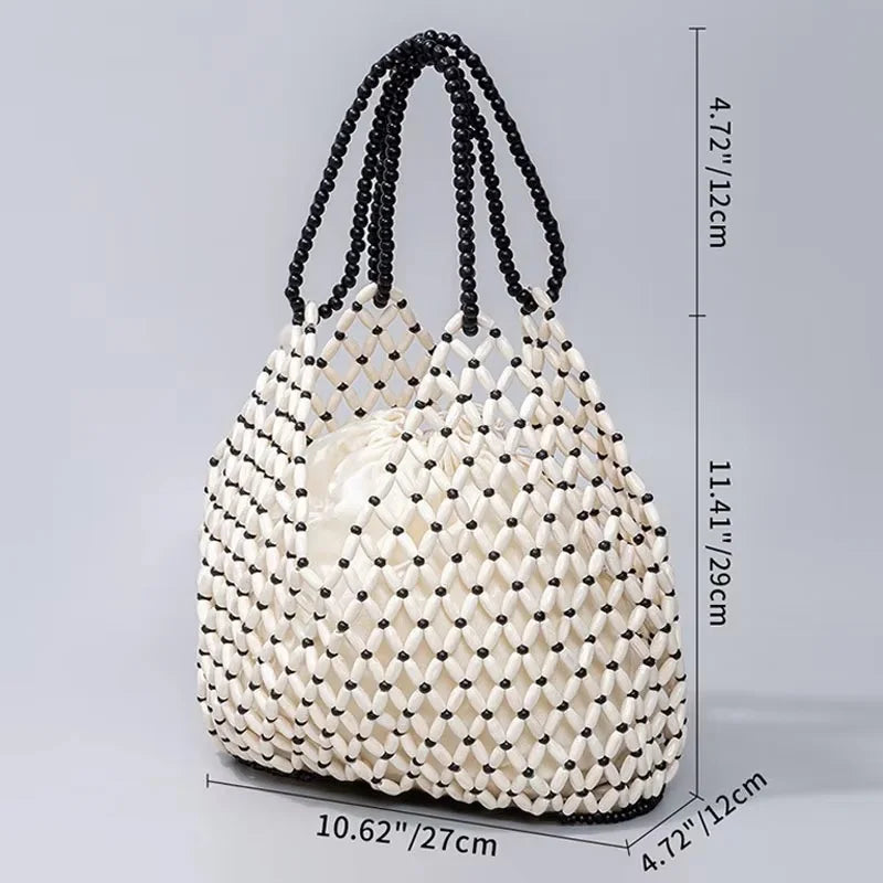 Women's Handmade Wooden Beaded Handbag - Hollow Woven Shoulder Bag - photo 6