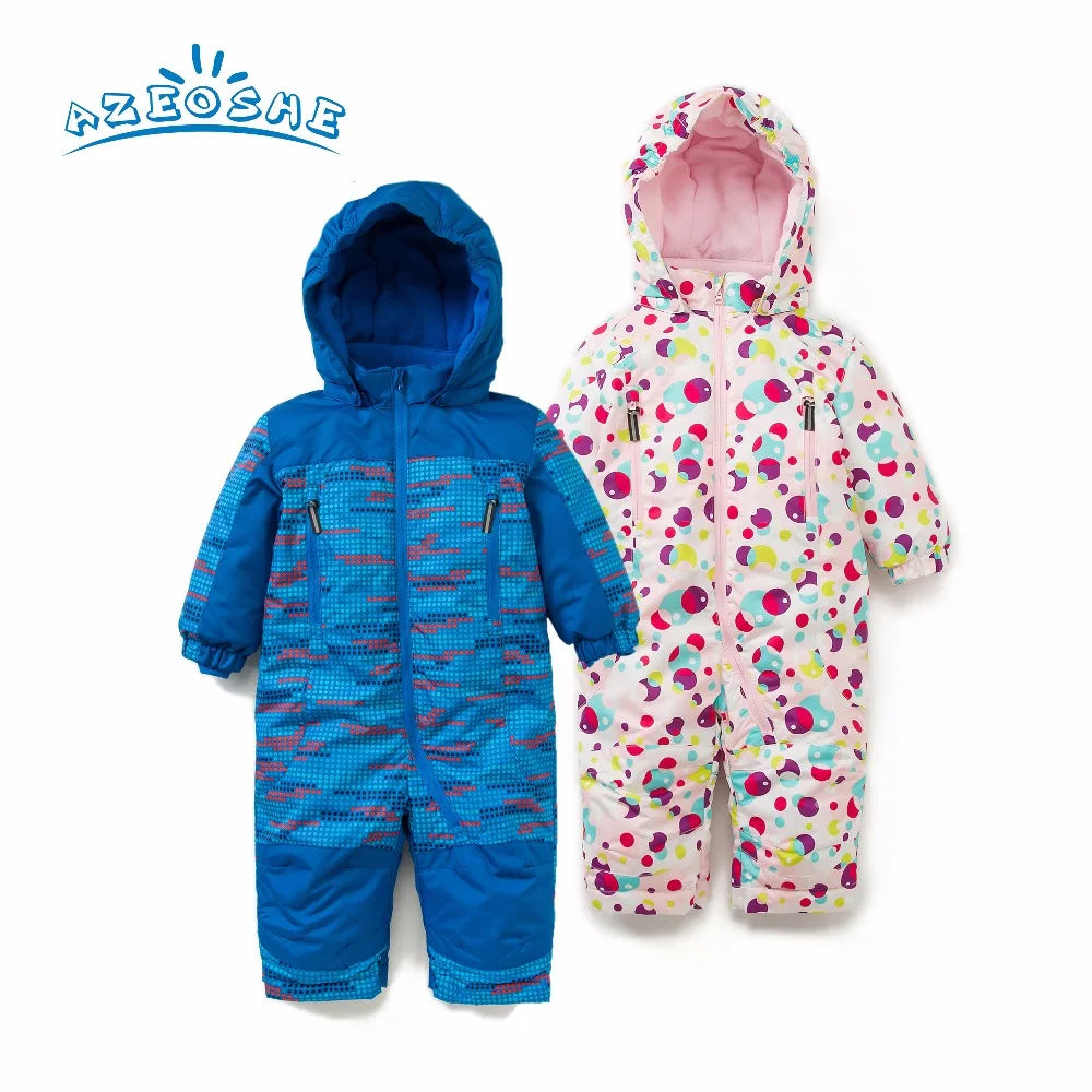 Baby Polka Dot Snowsuit Romper - Windproof Winter Jumpsuit, 0-3 Years