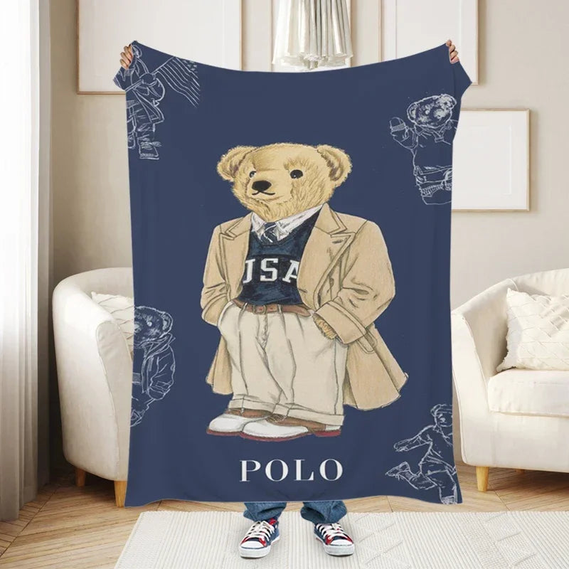 Cartoon Bear Print Fluffy Blanket, Soft Plush Throw
