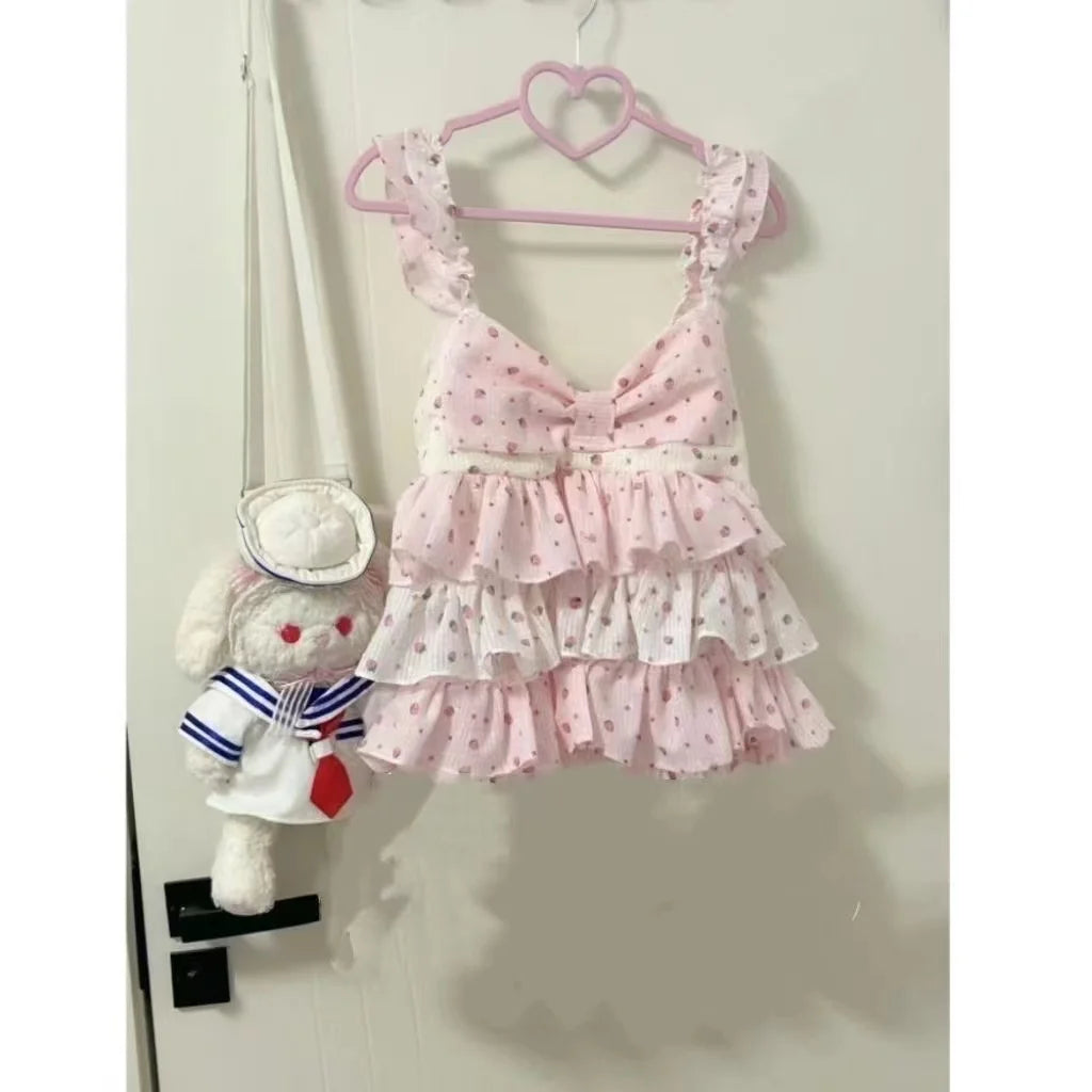 Y2K Retro Polka Dot Lace Tops Women Sweet Hot Girls Summer Vintage Cute Strappy Y2K Harajuku Grunge Casual Fashion Vest New