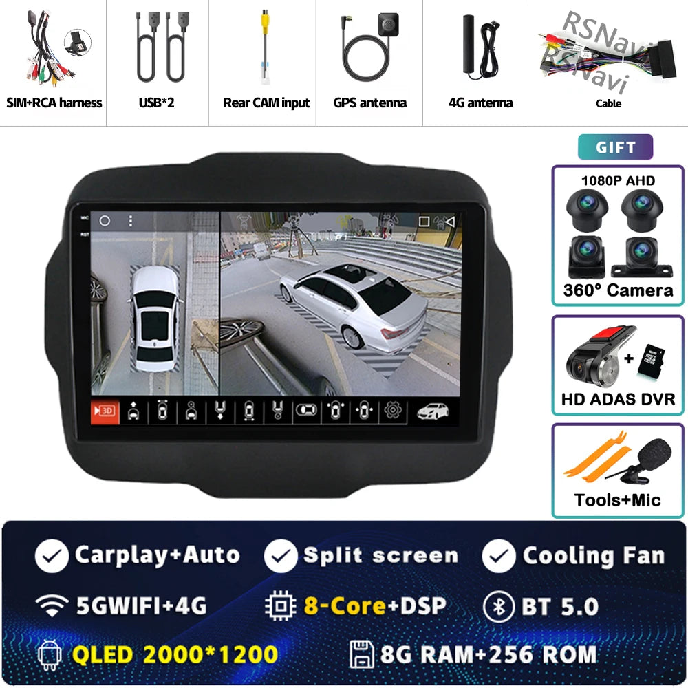 Android 16 For Jeep Renegade 2016 - 2020 2K QLED Android Car Radio Multimedia Video Player GPS AI Voice CarPlay 4G Stereo