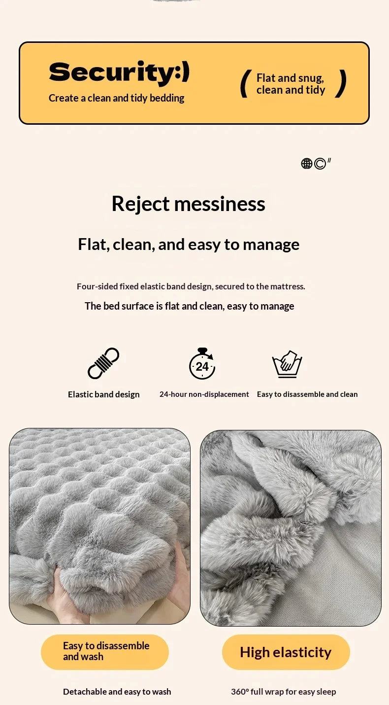 Fluffy Plush Fitted Bed Sheet for Winter Solid Color Rabbit Fleece Bed Sheets on Elastic Winter Warm Thicken Mattress Protector