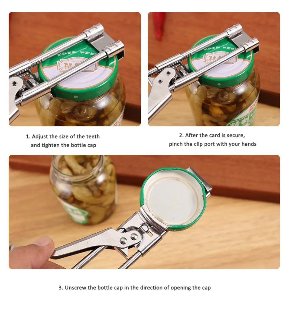 New Adjustable Stainless Steel Can Opener Rotating Non-slip Bottle Opener Twist Multifunctional Manual Can Opener Kitchen Tool