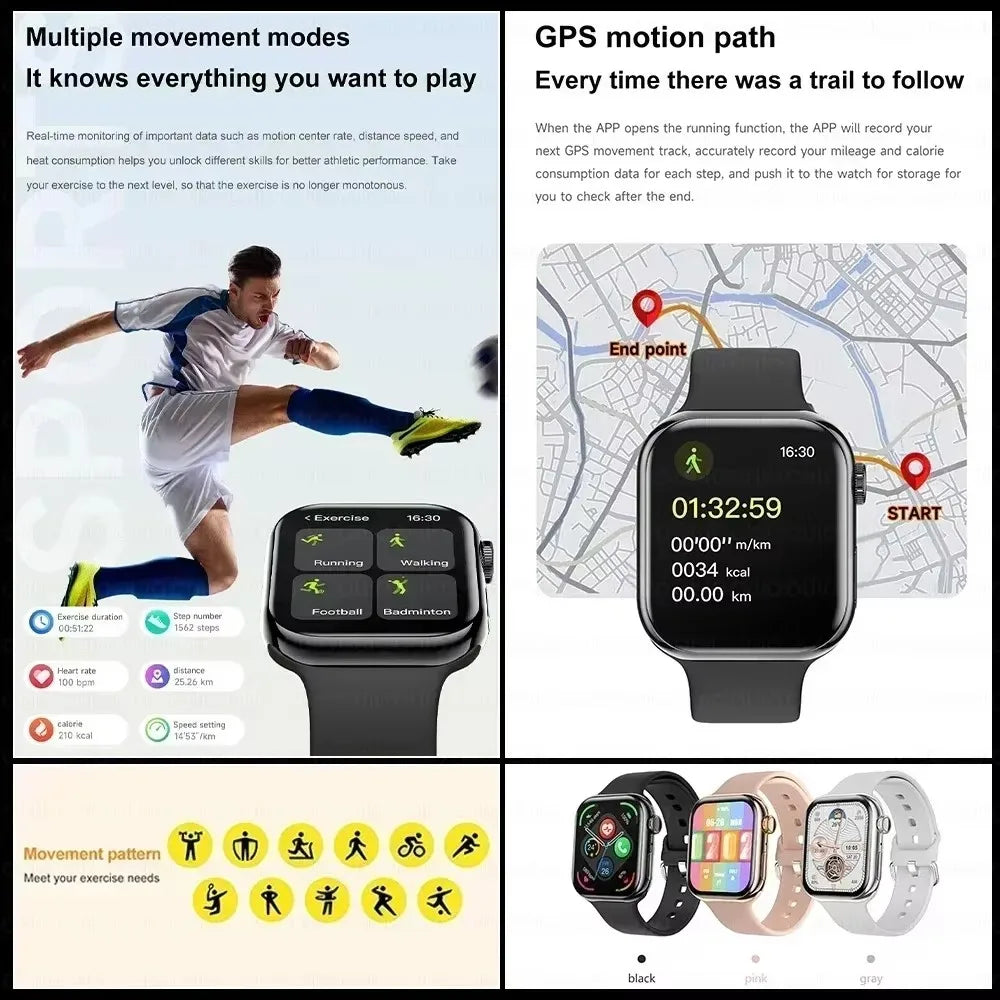 Smart Watch Series 10 – 1.9" OLED HD Screen, GPS, NFC, BT Calling, Wireless Charging, IP68 | iOS & Android | Multiple Strap Options