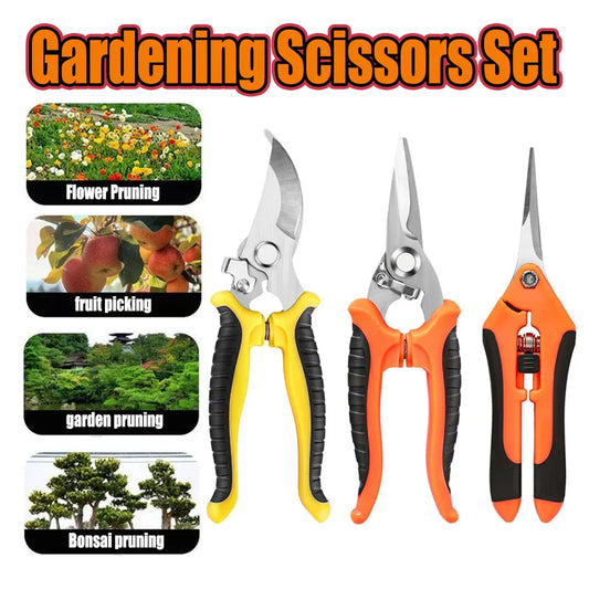 3PCS Gardening Scissors Set – Ergonomic Non-Slip Bypass Pruning Shears with Safety Lock | Beginner Garden Kit
