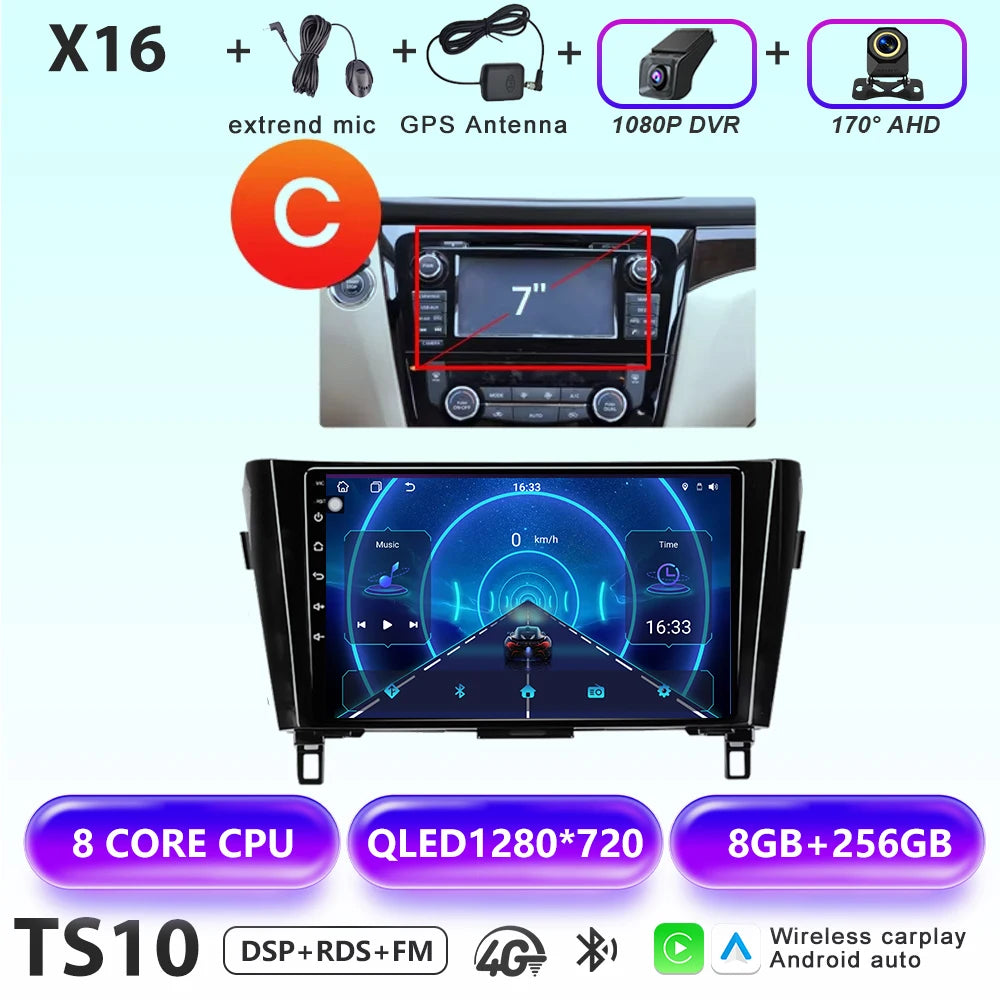 Wireless CarPlay Android Auto Car Radio for Nissan Qashqai J11 X-Trail 3 2013-2017 avigation GPS Car Radio Multimedia Video Play